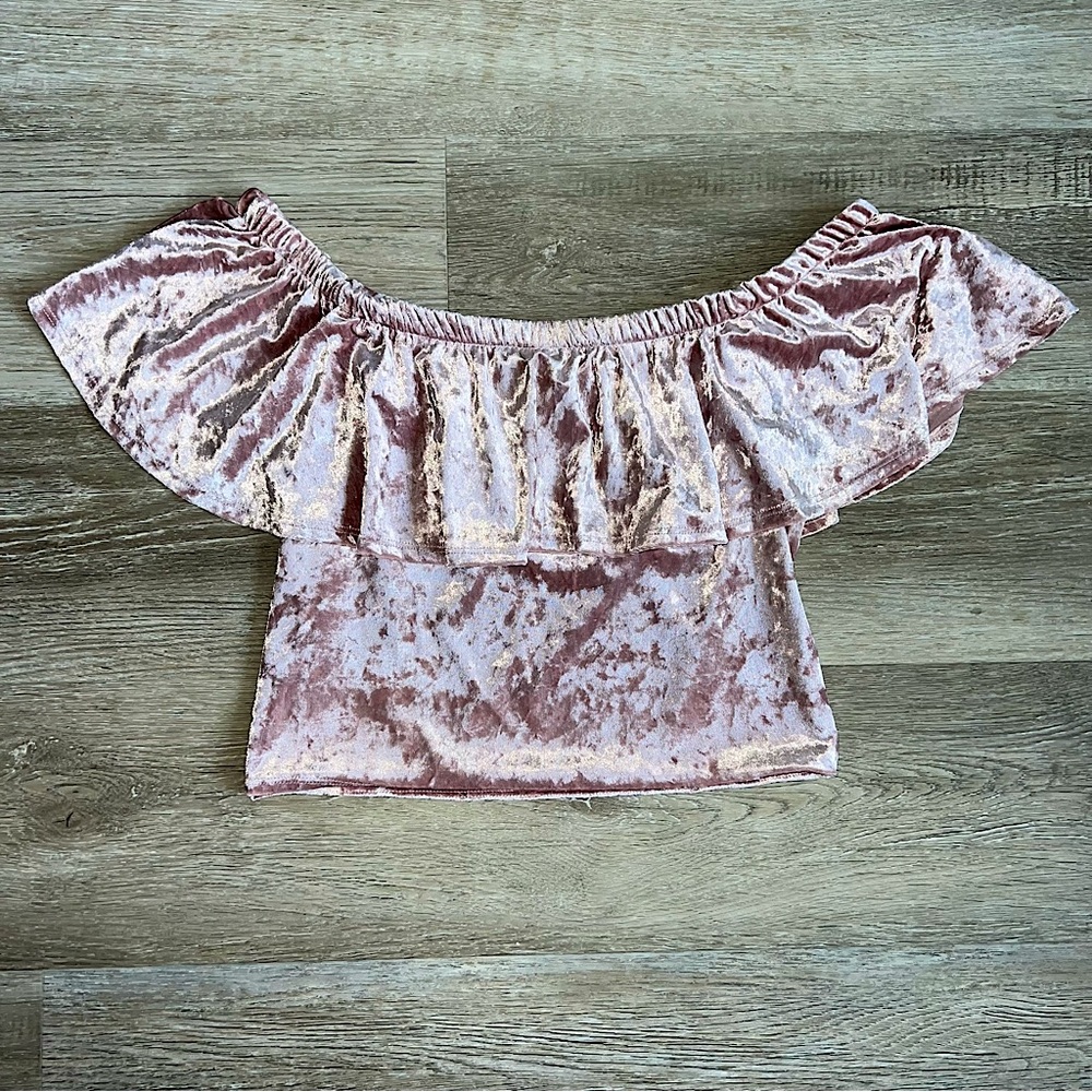 Sans Souci velvet off the shoulder cropped top